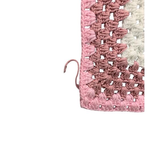 Vintage Crochet Square Blanket Afghan Throw 42" x 44" Mauve Blue - Picture 3 of 7